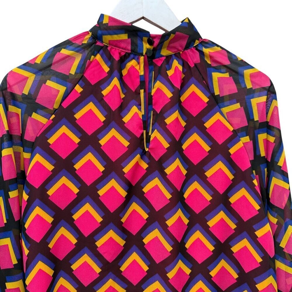 New York & Co. Blouse Size Medium Pink Modern Print Womens Top Long Sleeve NWT - Picture 5 of 9